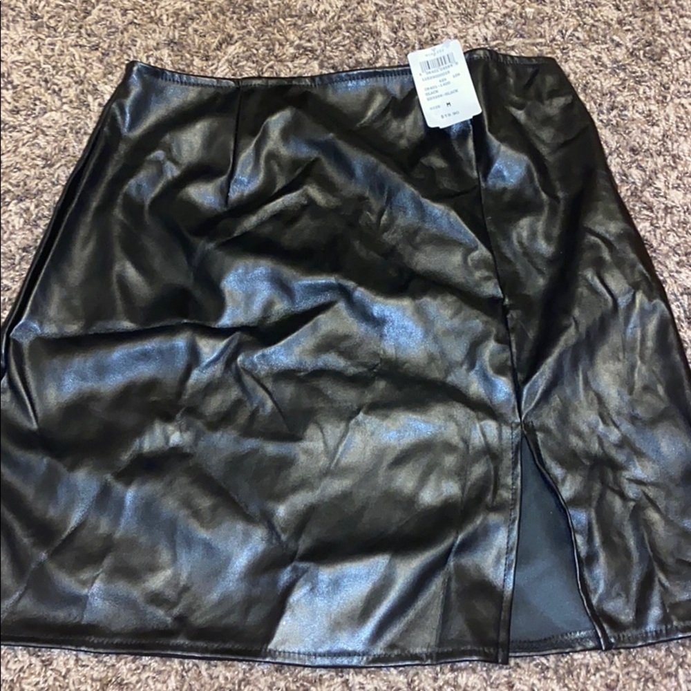 High Waisted Faux Leather Skirt W Slit